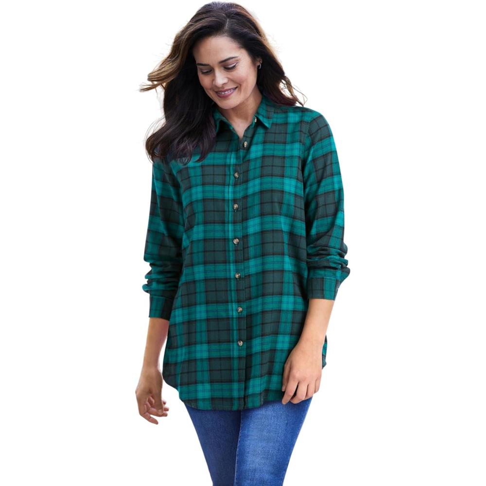 imageWoman Within Plus Size Petite Classic Flannel ShirtRich Jade Plaid