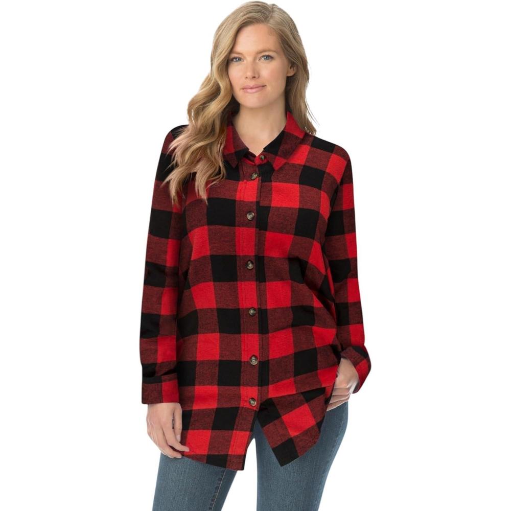 imageWoman Within Plus Size Petite Classic Flannel ShirtVivid Red Buffalo Plaid