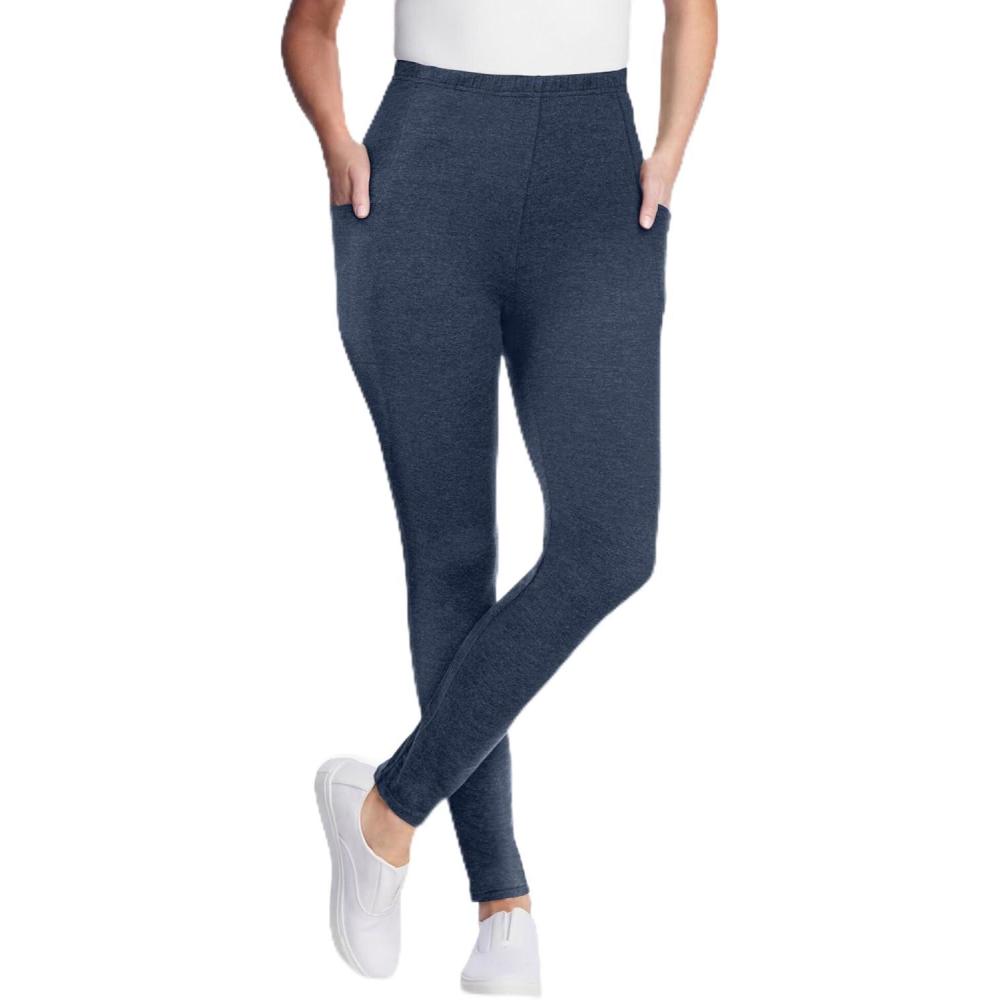 imageWoman Within Plus Size Petite Side Pocket AnkleLength PullOn Stretch Knit Cotton Spandex LeggingsHeather Navy