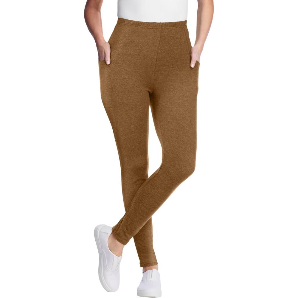 imageWoman Within Plus Size Petite Side Pocket AnkleLength PullOn Stretch Knit Cotton Spandex LeggingsToffee