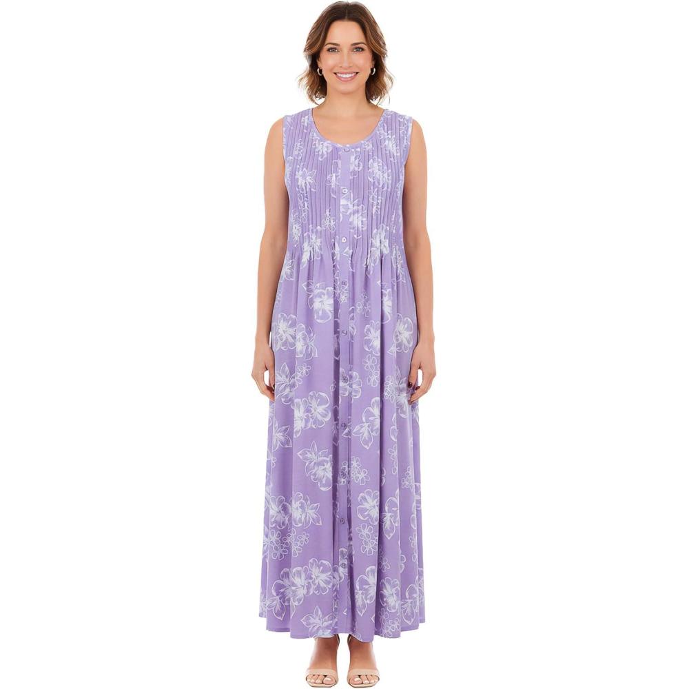 imageWoman Within Plus Size Pintucked Sleeveless DressSoft Iris Plumeria