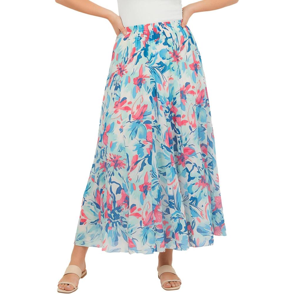 imageWoman Within Plus Size PullOn Elastic Waist Crinkle Printed SkirtWhite Multi Splash