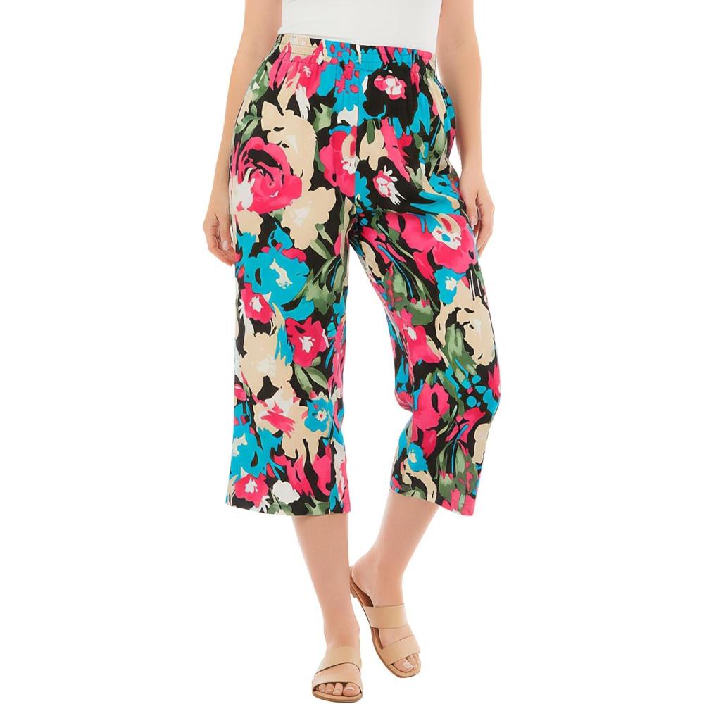 imageWoman Within Plus Size PullOn ElasticWaist Soft CapriBlack Happy Bloom