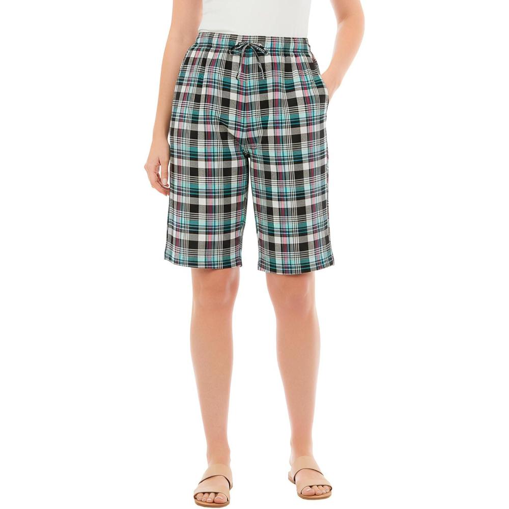 imageWoman Within Plus Size Seersucker ShortBlack Raspberry Plaid