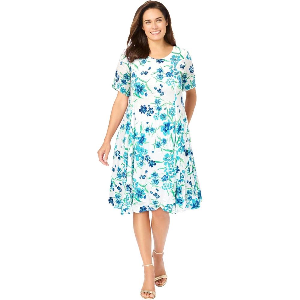 imageWoman Within Plus Size Short Crinkle DressWhite Blue Floral