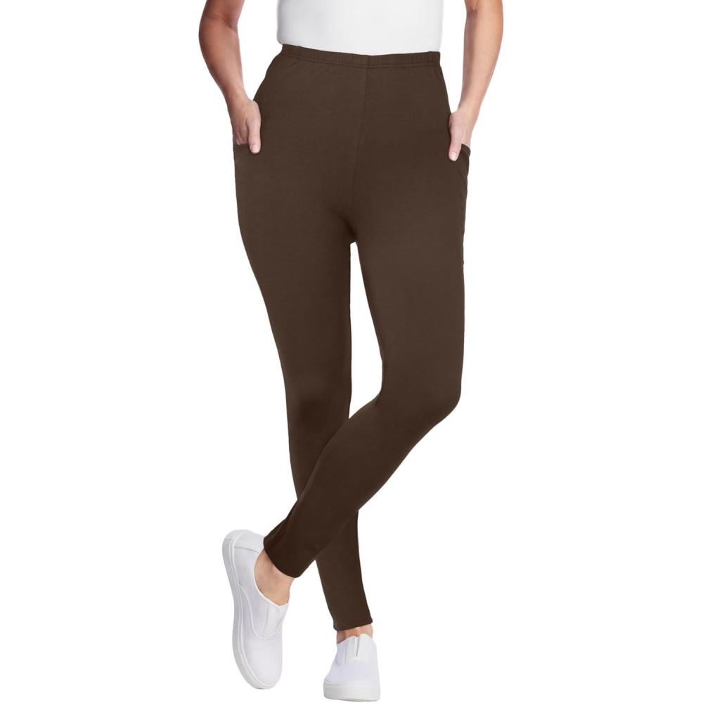 imageWoman Within Plus Size Side Pocket AnkleLength PullOn Stretch Knit Cotton Spandex LeggingsChocolate