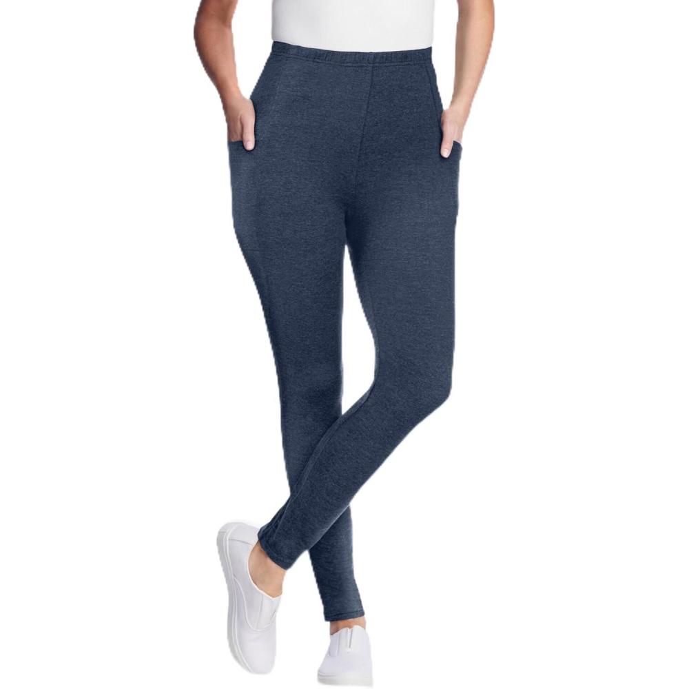 imageWoman Within Plus Size Side Pocket AnkleLength PullOn Stretch Knit Cotton Spandex LeggingsHeather Navy