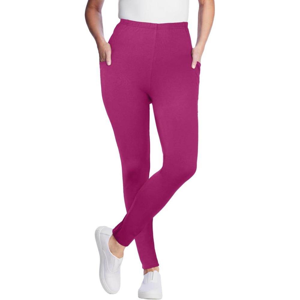 imageWoman Within Plus Size Side Pocket AnkleLength PullOn Stretch Knit Cotton Spandex LeggingsRaspberry