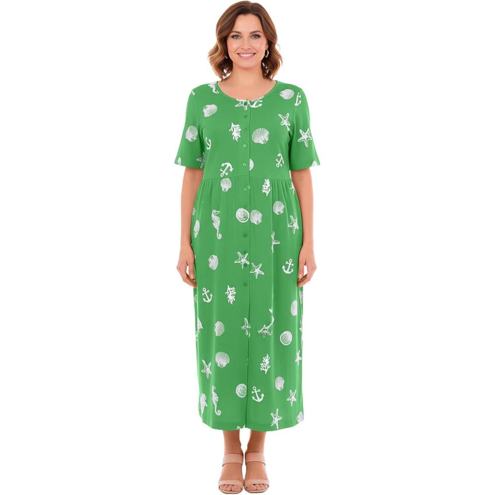 imageWoman Within Plus Size Stamped Empire Waist DressGrass Ocean Stamp