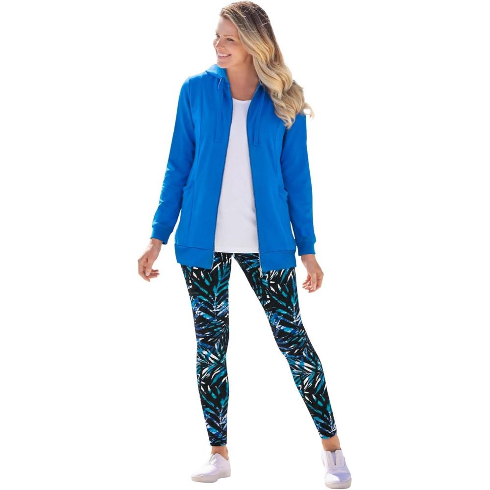 imageWoman Within Plus Size StretchCotton Knit PullOn Printed LeggingsBlack Tie Dye Palm