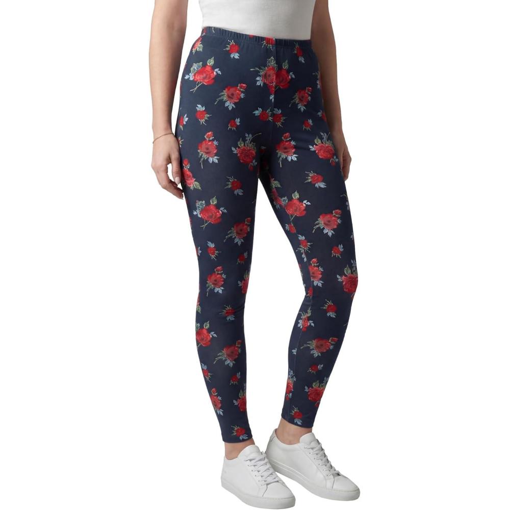 imageWoman Within Plus Size StretchCotton Knit PullOn Printed LeggingsNavy Poppy