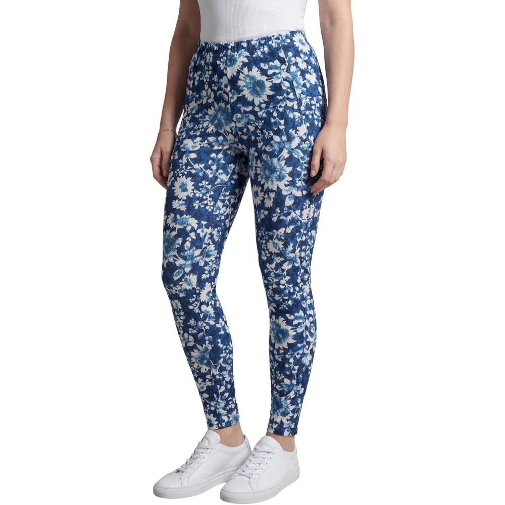 imageWoman Within Plus Size StretchCotton Knit PullOn Printed Pocket LeggingsNavy Batik Sunflower