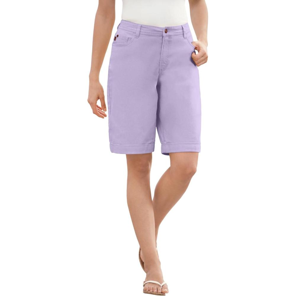 imageWoman Within Plus Size StretchDenim FivePocket Bermuda Jeans ShortsPale Lilac