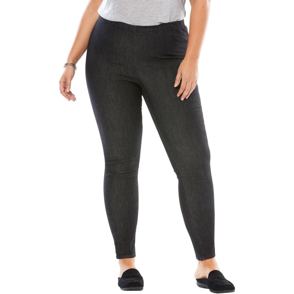 imageWoman Within Plus Size Tall Fineline Stretch Denim Skinny PullOn JeansBlack