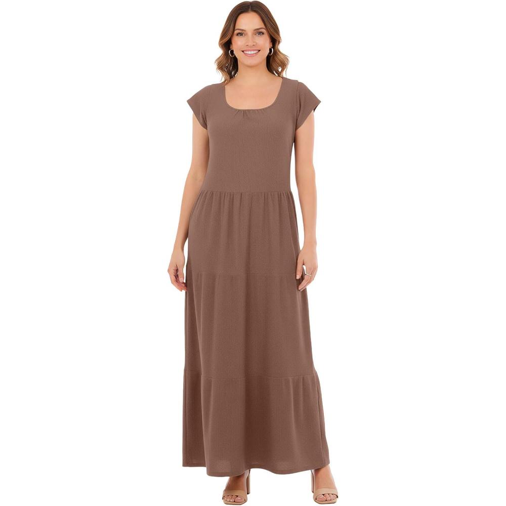 imageWoman Within Plus Size Texture Knit Tiered Flutter Sleeve Maxi DressMocha Nude