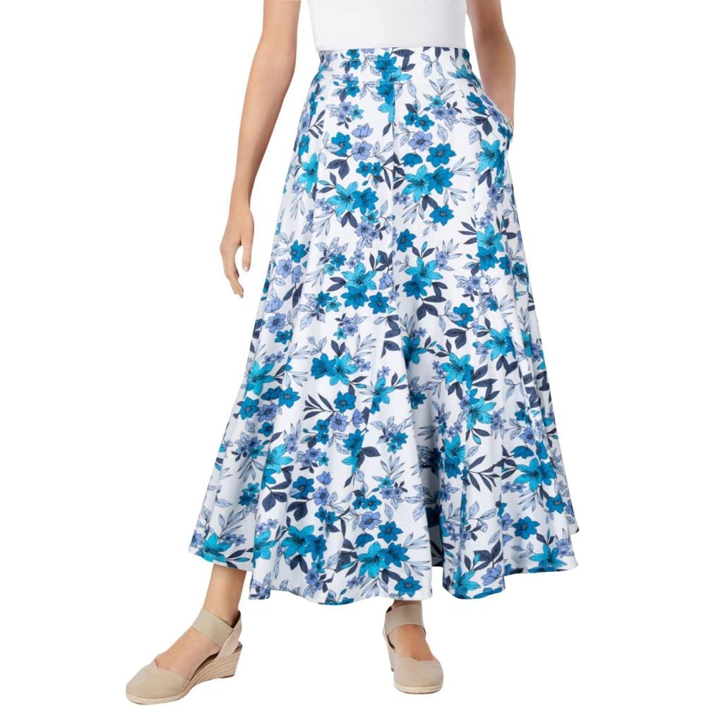 imageWoman Within Plus Size Wide Elastic Waist SkirtBlue Blossom