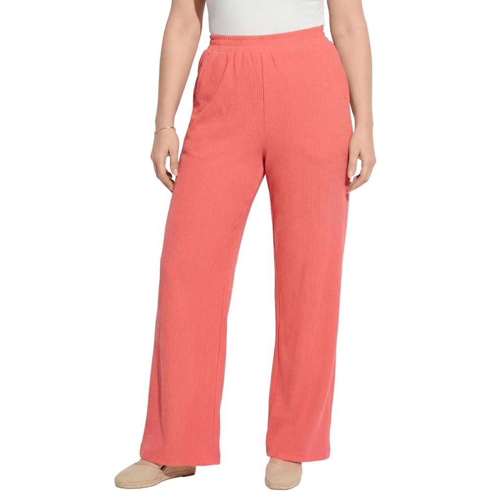 imageWoman Within Plus Size WideLeg Texture Knit PantSweet Coral