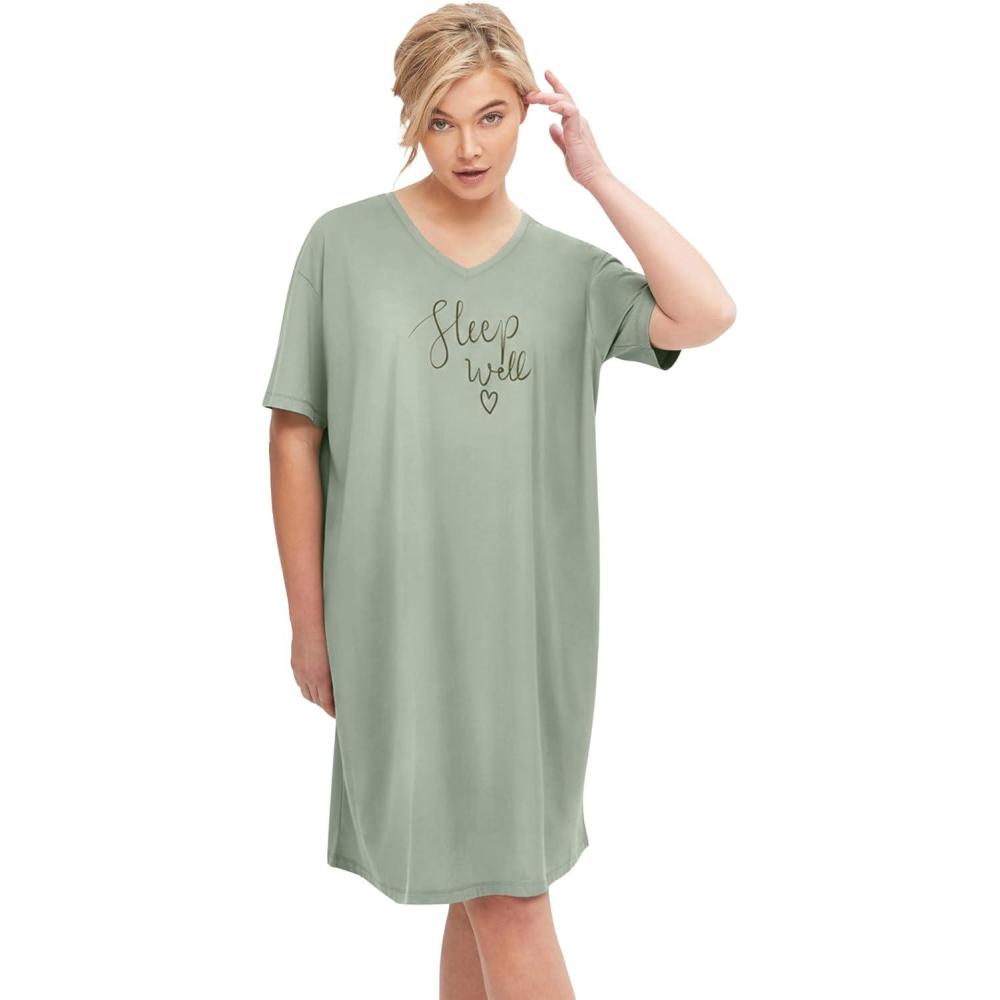 imageellos Plus Size Cotton Spandex Vneck Short Sleeve Sleep ShirtDesert Sage Sleep Well