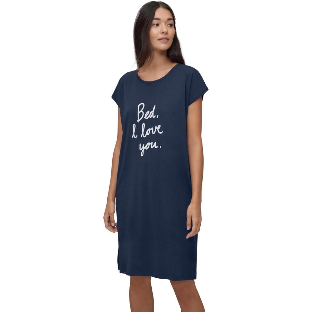 imageellos Plus Size Cotton Spandex Vneck Short Sleeve Sleep ShirtNavy Bed I Love You