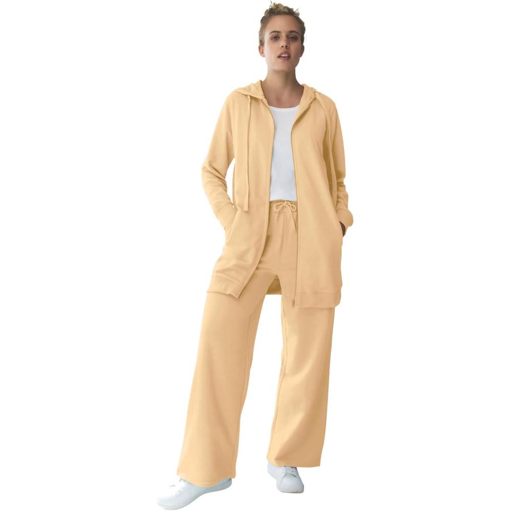 imageellos Plus Size Wide Leg French Terry SweatpantDusty Maize
