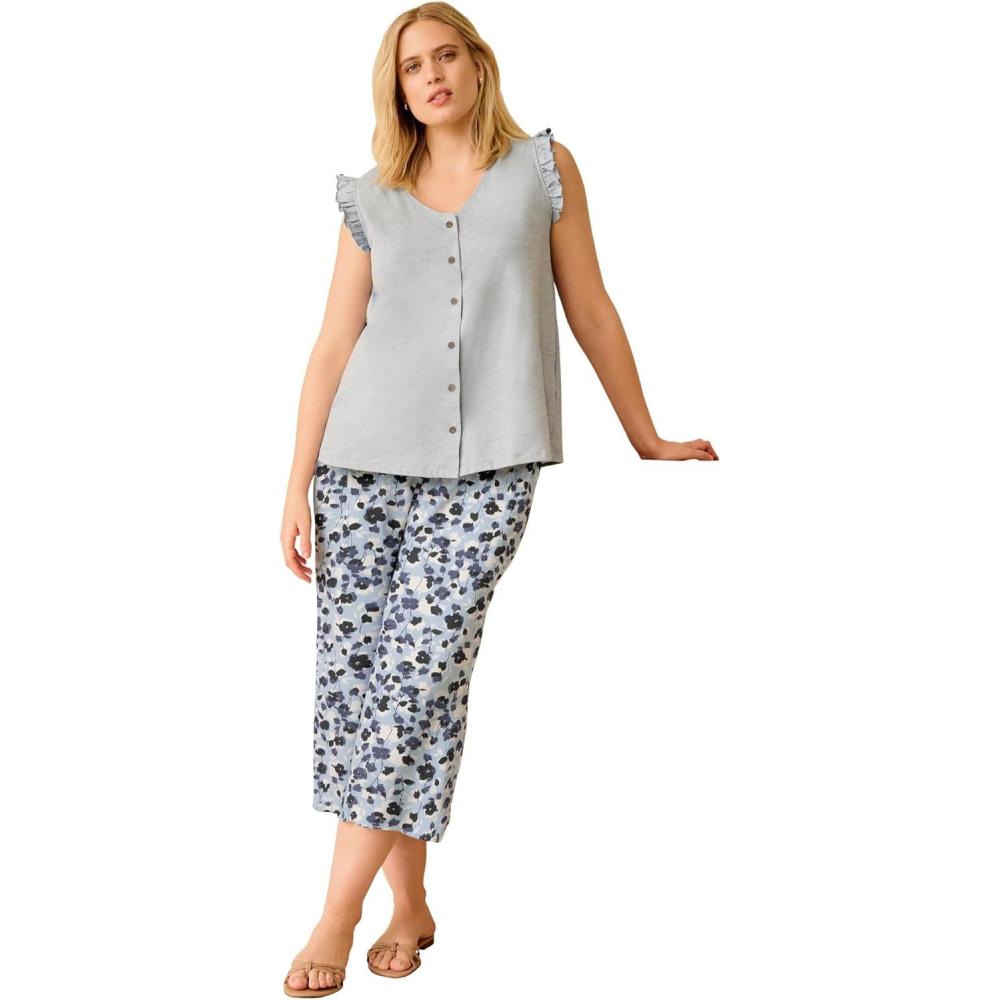 imageellos Plus Size WideLeg Crop PantsBlue Fog Floral