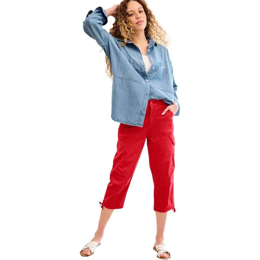 imageellos Womens Plus Size Stretch Cargo Capris Front and Side Pockets Casual Cropped PantsRadiant Red