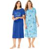 Dreams & Co. Plus Size 2-Pack Long Sleepshirts(Sky Blue Popsicle)