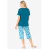 Dreams & Co. Plus Size 2-Piece Capri PJ Set(Deep Teal Cat)