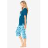 Dreams & Co. Plus Size 2-Piece Capri PJ Set(Deep Teal Cat)