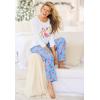 Dreams & Co. Plus Size Long Sleeve Knit PJ Set(Pool Blue Tropical)