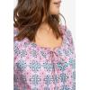 Ellos Plus Size Ruffle Trim Peasant Blouse(Violet Haze White Print)