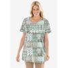 Woman Within Plus Size 7-Day Notch-Neck Tunic(Black Diagonal Floral)