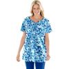 Woman Within Plus Size 7-Day Notch-Neck Tunic(Black Diagonal Floral)