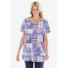 Woman Within Plus Size 7-Day Notch-Neck Tunic(Black Diagonal Floral)