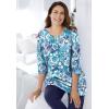 Woman Within Plus Size 7-Day Three-Quarter Sleeve Notch-Neck Tunic(Deep Teal Floral Patchwork)
