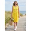 Woman Within Plus Size Button-Front Empire Sleeveless Knit Dress(Sweet Coral Multi Garden)