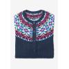 Woman Within Plus Size Fair Isle Cardigan Sweater(Navy Fair Isle Stripe)
