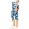 Woman Within Plus Size Petite Stretch-Cotton Knit Pull-On Printed Pocket Capri Leggings(Navy Batik Sunflower)