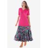 Woman Within Plus Size Pull-On Elastic Waist Crinkle Printed Skirt(Peony Petal)