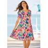 Woman Within Plus Size Short Crinkle Dress(Black Coral Paradise)