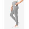 Woman Within Plus Size Side Pocket Ankle-Length Pull-On Stretch Knit Cotton Spandex Leggings(Medium Heather Grey)