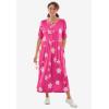 Woman Within Plus Size Stamped Empire Waist Dress(Raspberry Sorbet Starfish)
