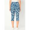 Woman Within Plus Size Stretch-Cotton Knit Pull-On Printed Pocket Capri Leggings(Navy Batik Sunflower)