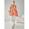 ellos Plus Size Tie Neck Peasant Tunic(Black Orchid Pink Floral)