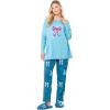 Dreams & Co. Plus Size Long Sleeve Knit PJ Set(Deep Teal Bows)