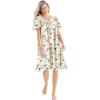 Dreams & Co. Plus Size Short Floral Print Cotton Gown(Classic Red Birds)