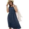 Woman Within Plus Size Button-Front Empire Sleeveless Knit Dress(Navy Polka Dots)