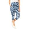 Woman Within Plus Size Petite Stretch-Cotton Knit Pull-On Printed Pocket Capri Leggings(Navy Batik Sunflower)