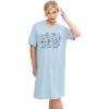 ellos Plus Size Cotton Spandex Vneck Short Sleeve Sleep Shirt(Blue Smoke Floral)