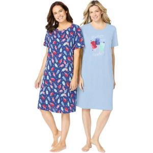 Dreams & Co. Plus Size 2-Pack Short-Sleeve Sleepshirt(Sky Blue Popsicle)